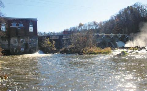 Press photo/Thomas Sherrill - Lake Emory Dam as photographed on Nov. 15. The Macon County Board of Commissioners has directed the county Planning Board to study the possibility of removing the dam and the impact that would have. Currently the dam is privately owned.