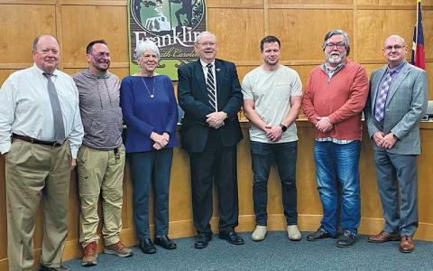 Press photo/Rachel Hoskins - The Town of Franklin was the second municipality statewide to pass a Resolution Pledging to Practice and Promote Civility. Council members and Town Manager Amie Owens attended a two-hour webinar on the Commit to Civility program, signed the pledge and adopted the resolution. In passing the resolution, Mayor Jack Horton expressed his appreciation to the council on their professionalism toward each other and the public.