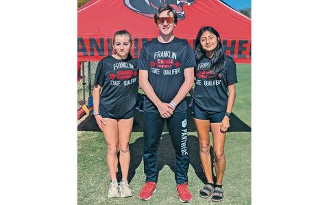 Franklin’s top three distance runners are pictured at the 3A State Championship Meet in Kernersville Nov. 2. From left are sophomore Morgan Cress, senior Matheson Post and junior Amy Mendoza Lopez. (Photo courtesy of Melissa Ward)