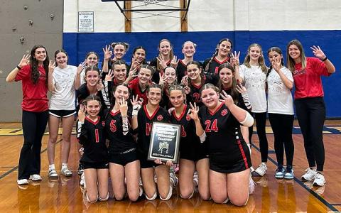 Photo courtesy of Brooke Southard - Macon Middle School volleyball pictured. From left to right are (top row) Amy Tippet, Maydson Clarke, Sydney Johnson, Emmy Moffitt, Cecilia Torres, Aubrey Shope, Kinley Young, Abby Griffith, Hailey Bale, Skylar Lucas, Brooke Southard; (middle row) Chloe Lambert, Mckenna Seay, Jenna Lowe, Hayden Mallin, Maya Brinson, Ali Jones; (bottom row) Palmer Tallent, Lola Pendergrass, Molly Moeller, Alyssa Awtrey, Lexi Tallent.