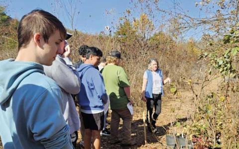 Photo/submitted - Franklin High Wildlife Studies (Natural Resources) students from Jenny Collins’ class identified wildlife tracks at the site and learned about the Cove Branch restoration project.