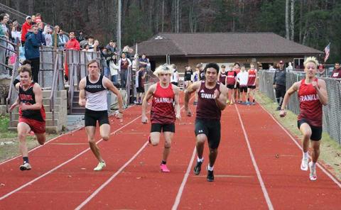 Press file photo - Gabe Harrison (left) and Tyler Koch (right) run the 55-meter dash at Swain Nov. 20. Koch won the event in a meet at Polk Dec. 14, clocking the second-fastest time in FHS history at 6.69 seconds.