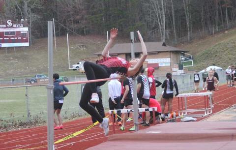 Press file photo - Isabella Shope competes in the high jump at Swain Nov. 20. The junior is one of seven Panther individuals and two relay teams qualified for the 3A state meet in Winston-Salem Feb. 15. 