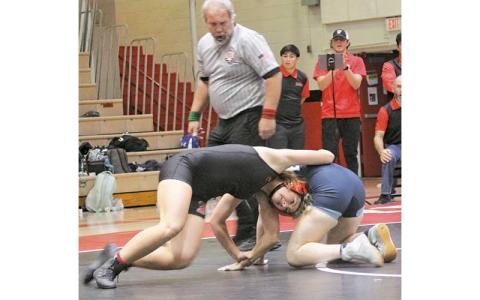 Press file photo - Then-junior Malaina Alberry battles a wrestler from Enka on Tom Raby Court last winter.