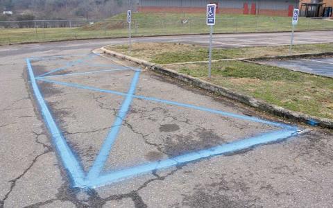 Press photo/Thomas Sherrill - Some of the newly created handicap parking spaces at Macon Middle School, designed for those attending baseball and track and field events.