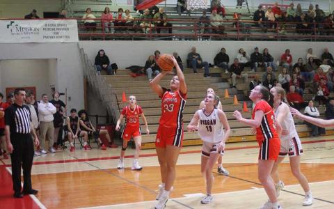 Press photos/Will Woolever - Sophomore Bailey Wooten attempts a layup in Franklin’s Mountain Seven Conference JV Women’s Final versus Pisgah Feb. 20.