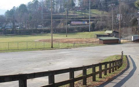 Press photo/Thomas Sherrill - The Macon County Rec Park’s ballfield closest to Georgia Road, where the plan is to build pickleball courts.