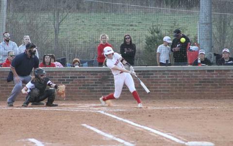 Press photo/Will Woolever - Junior Ashlyn McConnell belts a first-inning double in Franklin’s 7-0 win over Pisgah March 14. 