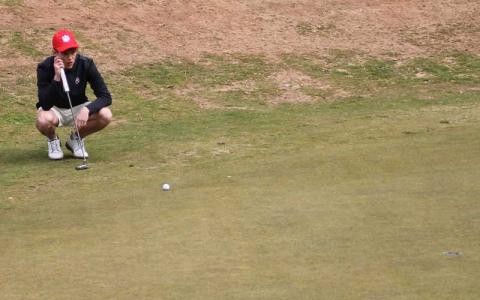 Press photo/Will Woolever - Junior Tanner Jones plots a path to the first hole (bottom right) at the Franklin Golf Course Feb. 27. 