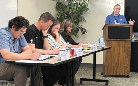 Press photo/Mia Overton. Public Health Finance Director Melissa Setzer presents the department’s budget requests at the March 25 Board of Health meeting.