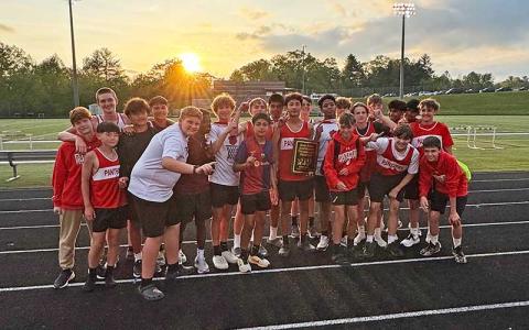 Photo courtesy of Josiah Brendel - Macon Middle School boys track and field is pictured with their championship plaque after the Blue Ridge Athletic Conference title meet at Apple Valley Middle School. 
