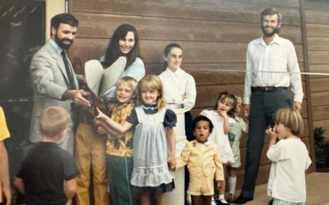 Photo submitted - The Morris family cuts the ribbon for the opening of Franklin Health and Fitness in 1988.