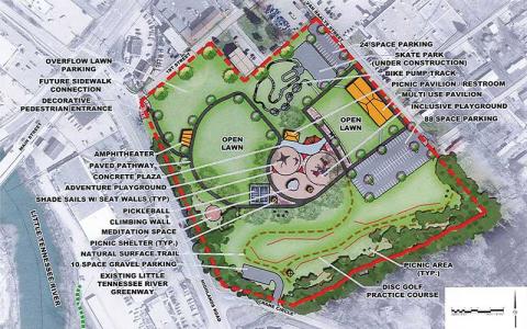 Plan for park at the Whitmire property in East Franklin. The first phase will be an inclusive playground with construction set to begin in August.