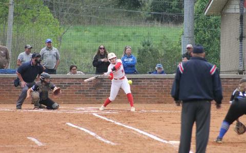 Press file photo - Kendall Rumans swings at a pitch versus Smoky Mountain April 24.