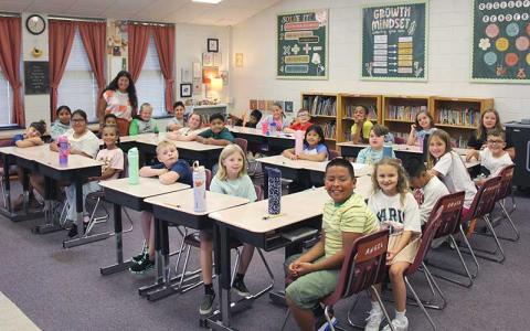 Press photo/Shelby Powell - Mrs. Merritt’s fourth grade having fun on their first day back at Cartoogechaye Elementary School.
