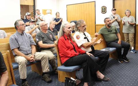 Press photo/Shelby Powell - Burningtown-Iotla Fire and Rescue Chief Kenneth McCaskill at the Aug. 12 Board of Commissioners meeting.