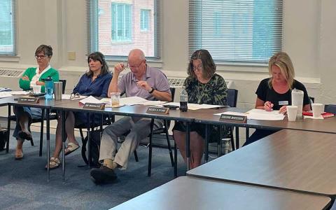Press photo/Shelby Powell - Macon County Board of Education members at a budget work session on Aug. 12.