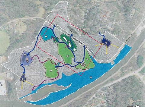 Graphic submitted - A concept drawing of the Franklin Farm Hub along Lakeside Drive and the Little Tennessee River.