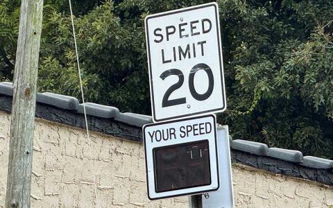 Press photo/Mia Overton - An electronic sign on Town Hill alerts drivers to their speed as they approach Main Stree
