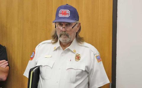 Press photo/Shelby Powell - Burningtown-Iotla Fire & Rescue Chief Kenneth McCaskill at the Sept. 9 commissioners meeting. 