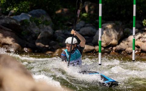 Photo courtesy of Jennifer Oetting - Swain County High School junior Carden Oetting is pictured at the International Canoe Federation Junior World Championships in Foix, France, earlier this year. 