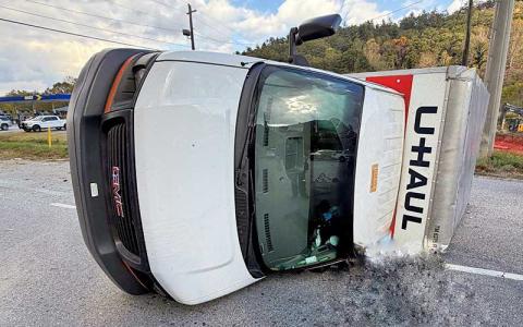Photo/Franklin Police Department - A Georgia woman driving a U-Haul led police on a chase through Macon County and into Mountain City, Georgia, on Saturday. According to FPD, the incident began when she hit a gas station employee with the truck door after being asked to move the truck away from the gas pumps.