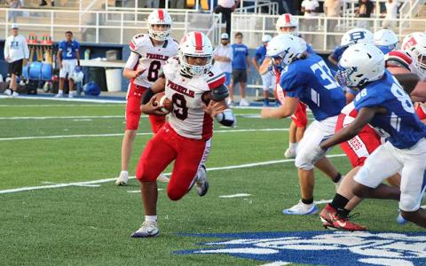 Photo submitted - Freshman Antonio Hernandez carries the ball in Franklin’s hard-fought 14-6 win at Brevard Sept. 17. 
