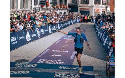 Photo submitted - Franklin native Canyon Woodward crosses the finish line in 13th at the Ultra Trail du Mont Blanc in Chamonix, France, the world’s most prestigious trail ultramarathon race.