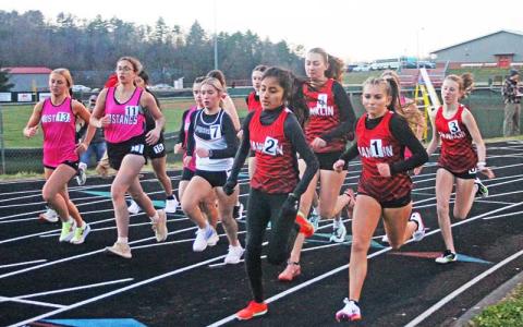 Press file photo - (From left) Amy Mendoza Lopez, Abigail Pope, Morgan Cress and Abigail Timan are pictured in Franklin’s home meet at Macon Middle School earlier this month.