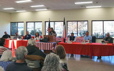 Press photo/Shelby Powell - District 1 and District 2 candidates for the Macon County Board of Commissioners participated in a forum on Feb. 7.