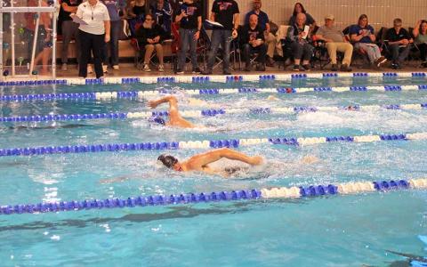 Press file photo - Senior Jonah Brant competes in the boys 200-yard freestyle at the Mountain Eight Conference meet Jan. 20. 