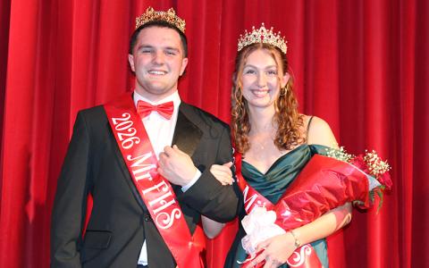 Press photo/Vickie Carpenter. Franklin High School seniors Addix Sutton and Abigail Pope were crowned Mr. and Miss FHS at the annual court presentation on March 21. Additional photos are on page B1 of the March 25 paper and on The Franklin Press Facebook page.