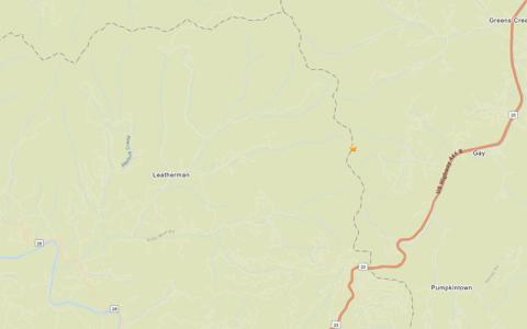 A USGS map showing the epicenter of the March 23 earthquake that was heard and felt in Macon County. The epicenter was near the Macon-Jackson county line.