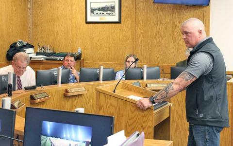 Press photo/Shelby Powell - Clay Bryson requests funding to light the horse arena at the Macon County Fairgrounds. 