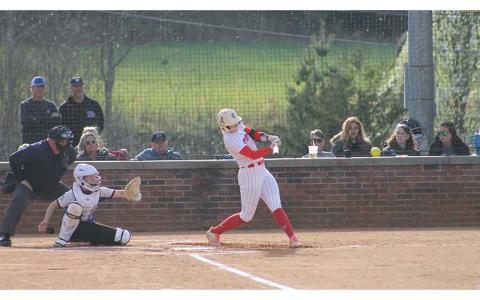 Press photo/Will Woolever - Kendall Rumans belts a first-inning RBI double versus Brevard March 24.