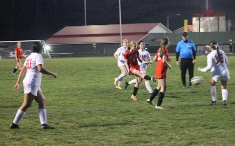 Press photo/Will Woolever - Lana Walker fires a shot versus Rabun County, Georgia, at Macon Middle School March 3. The freshman has two goals and one assist through just two games. 