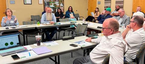 Press photo/Mia Overton - The Franklin Town Council and staff members discuss expenses for the coming year at the budget work session on April 20.