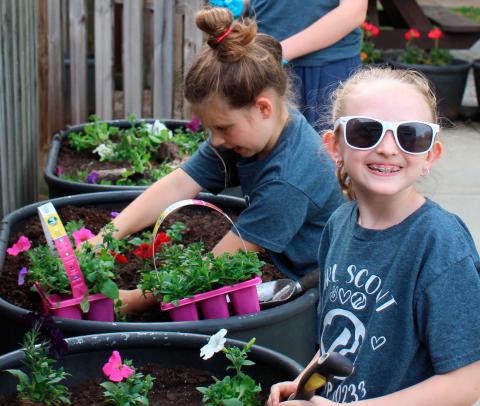 Press photo/Shelby Powell - Girl Scouts Carolina Mersereau and Charlee Hall of Troop 10233. Sadie Hicks (not pictured) also participated in the community service project.