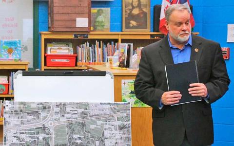 Press photo/Shelby Powell - Mark Masters discusses the process of assessing East Franklin Elementary School, as well as the possibility of building a new school.