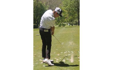 Senior Tanner Jones tees off on Hole #6 at Highlands Falls Country Club during the 5A West Regional May 4. (Press photo/Will Woolever)