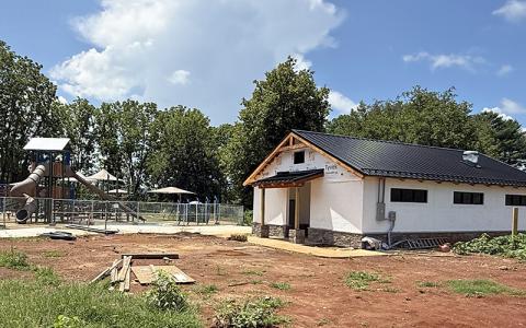 Press photo/Mia Overton - Work continues on the new playground and restroom facilities at Sunnyside Park in East Franklin.