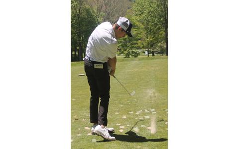 Tanner Jones teeing off on Hole #6 at Highlands Falls during the 5A West Regional May 4. (Press file photo)