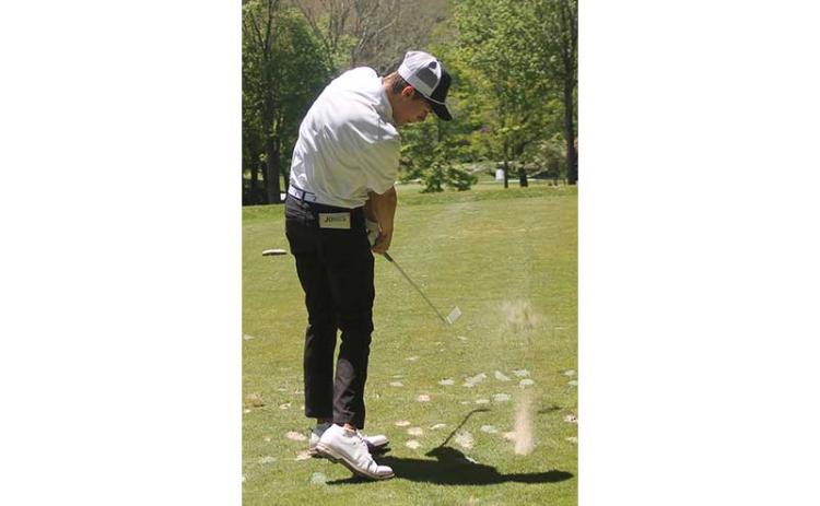 Senior Tanner Jones tees off on Hole #6 at Highlands Falls Country Club during the 5A West Regional May 4. (Press photo/Will Woolever)