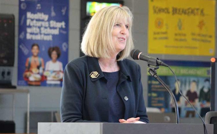 Press photo/Shelby Powell - Carmen Waite, CEO of the Boys and Girls Club of the Plateau, pitches a partnership between the club and Macon County Schools to use the Bartram Academy building for a new location.