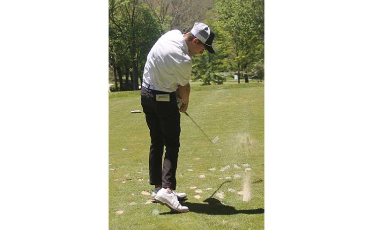 Jones tees off on Hole #6 at Highlands Falls Country Club during the 5A West Men’s Regional Championships May 4.