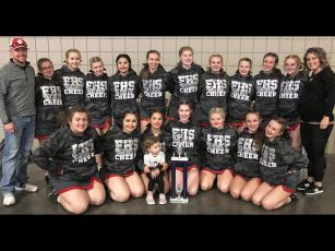 Photo submitted Franklin’s cheerleading team took third at the NCHSAA competition. Front row, from left: Madison Phillips, Kaitlyn Henry, Christa Perry, Katy Nettles, Kassidy Mixer, Kaylan Foutty, Lexi Hoyt. Back row, from left: Rex Baker, Alivia Gibbs, Mackenzie Hughes, Sierra Kreis, Michelle Perez, Brielle Perry, Belle Reale, Abbie Passmore, Madison Lowe, Lylian Foutty, Zoe Berkstresser, coach Lynn Baker. 