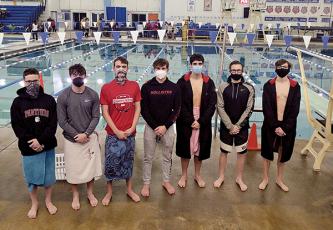 Photo submitted Franklin boys swim team members (from left) Hunter Cabe, Clayton Guynn, Caden Tyler, Joe Vernelson, Michael Frazier, Josh Vernelson and Luke Borgmann are pictured at the state 2-A West Regional Meet Feb. 5. The team will represent Franklin at the state meet Feb. 12.