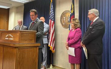 Photo submitted - Sen. Kevin Corbin (R-Macon) speaks at a May 25 press conference announcing “NC Health Works,” a bill proposing the overhaul of North Carolina’s health care industry and calling for Medicaid expansion.