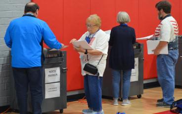 Press photo/Mia Overton Precinct officials help recount votes on June 2 during the recount of the sheriff’s race in the May primary. The county will conduct demonstrations of potential new voting equipment on Aug. 23 and Aug. 30. The demonstrations are open to the public.