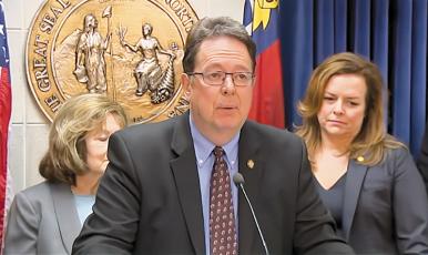 Photo submitted - Sen. Kevin Corbin speaks at a press conference on April 6. 